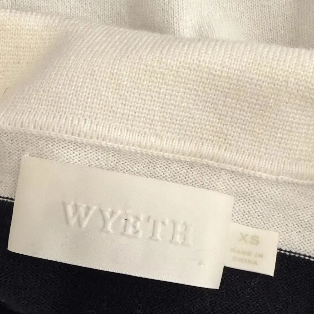 Wyeth Navy White Striped Knit Polo Sweater Cotton Cashmere Womens XS Preppy Top - Picture 5 of 9